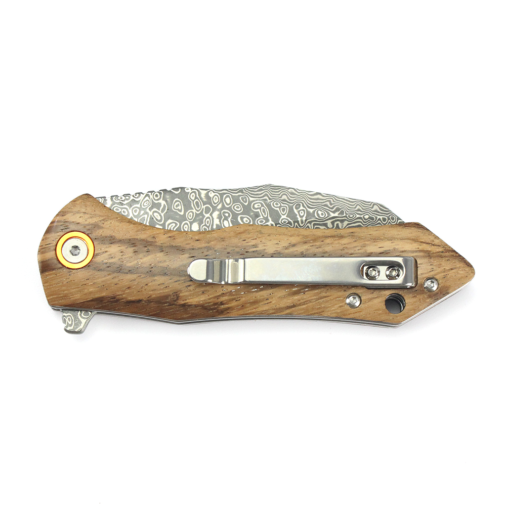 Tunafire Knife  GT-DM020 Damascus Steel Survival Folding Knife Zebra Wood Handle Ball Bearing Outdoor Hiking Camping Bushcraft Pocket Knife