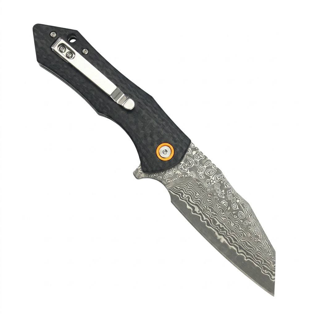 Tunafire Knife GT-DM020 Damascus Steel Survival Folding Knife Carbon Fiber G10 Handle Ball Bearing Camping Pocket Tactical Knife Tool