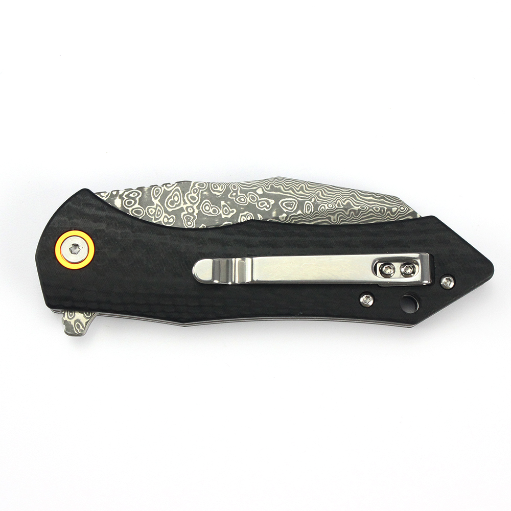 Tunafire Knife GT-DM020 Damascus Steel Survival Folding Knife Carbon Fiber G10 Handle Ball Bearing Camping Pocket Tactical Knife Tool