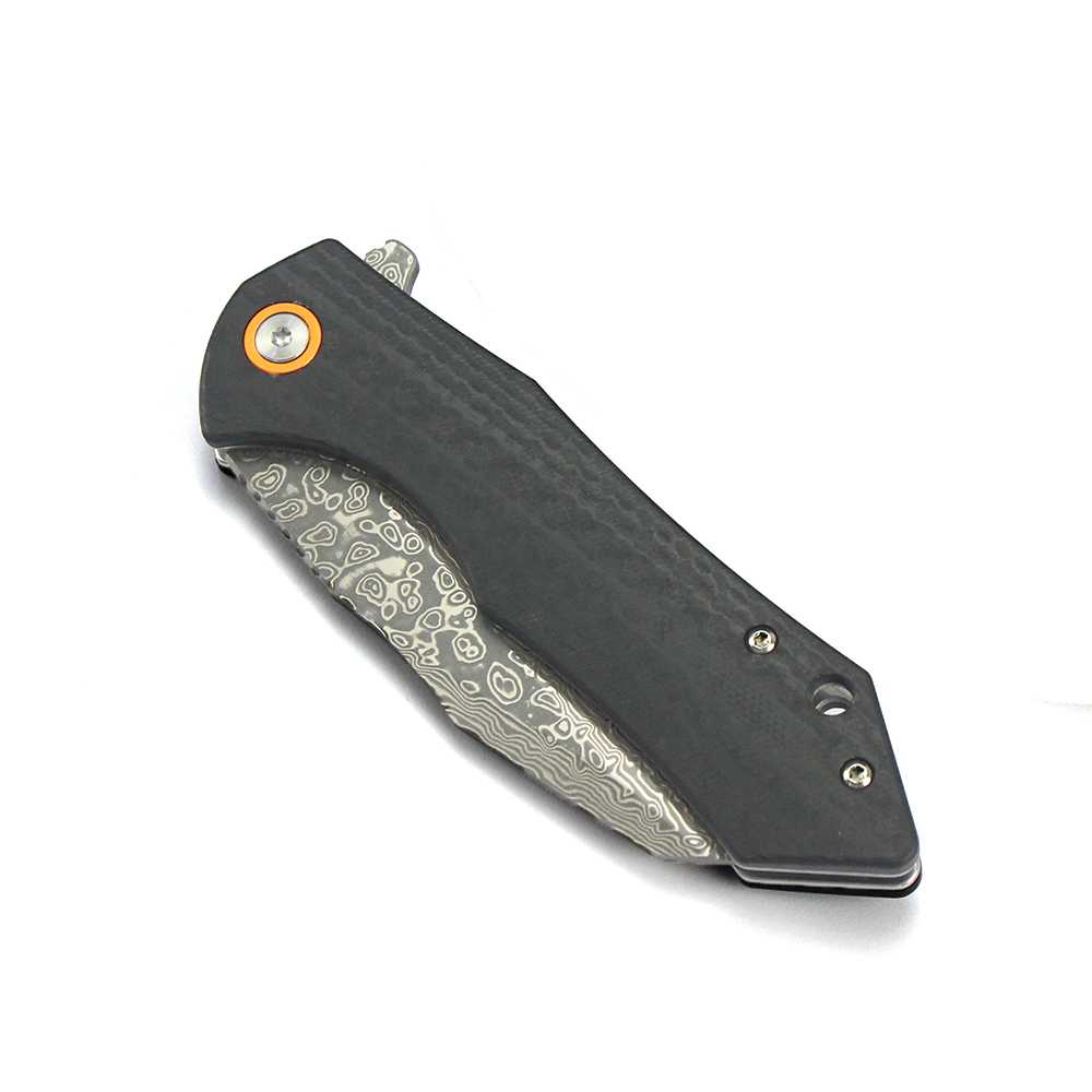 Tunafire Knife GT-DM020 Damascus Steel Survival Folding Knife Carbon Fiber G10 Handle Ball Bearing Camping Pocket Tactical Knife Tool