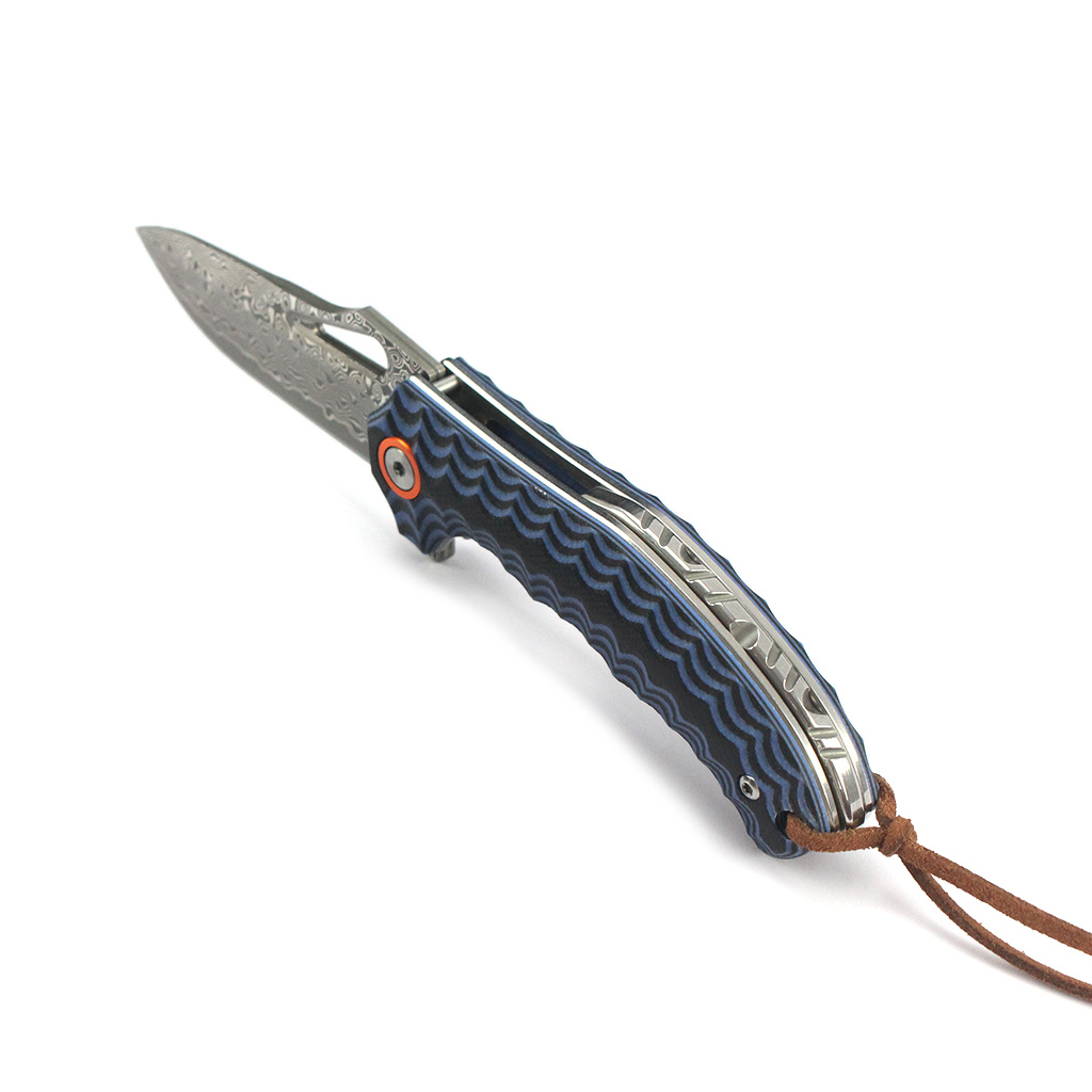 Tunafire Knife  GT-DM021 Small 2.68&rdquo;Damascus Pocket Knife Two Color G10 Grip Portable Outdoor Fishing Utility Tool