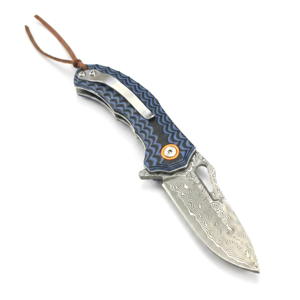 Tunafire Knife  GT-DM021 Small 2.68&rdquo;Damascus Pocket Knife Two Color G10 Grip Portable Outdoor Fishing Utility Tool