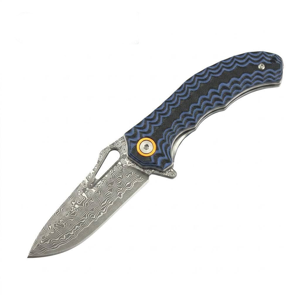 Tunafire Knife  GT-DM021 Small 2.68&rdquo;Damascus Pocket Knife Two Color G10 Grip Portable Outdoor Fishing Utility Tool