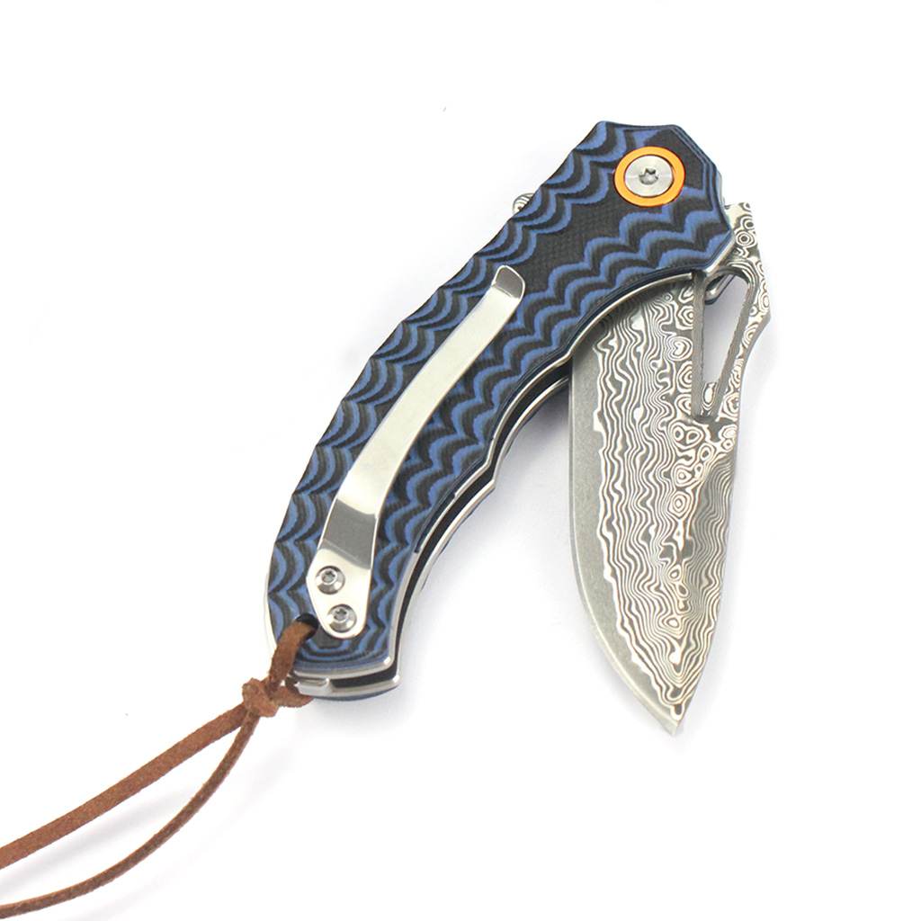 Tunafire Knife  GT-DM021 Small 2.68&rdquo;Damascus Pocket Knife Two Color G10 Grip Portable Outdoor Fishing Utility Tool