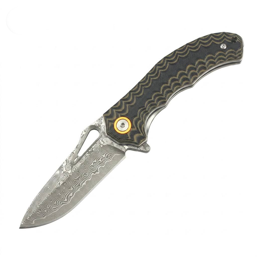 Tunafire Knife GT-DM021 2.68&rdquo;Damascus steel Knife Brown Two Color G10 Handle Portable Outdoor Camping Survival Tool