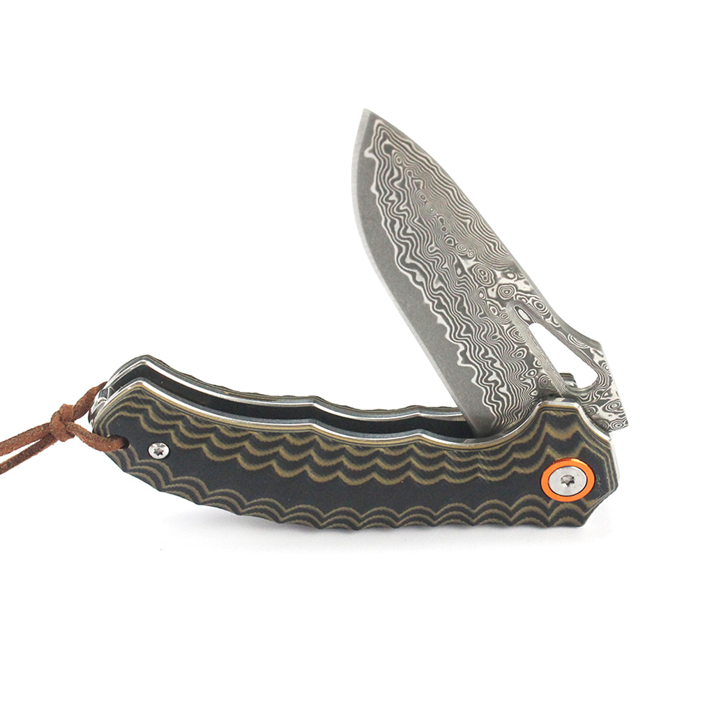 Tunafire Knife GT-DM021 2.68&rdquo;Damascus steel Knife Brown Two Color G10 Handle Portable Outdoor Camping Survival Tool