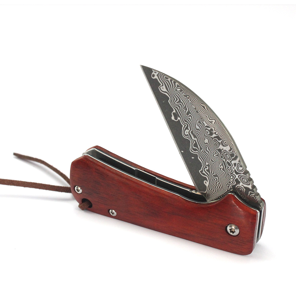 Tunafire GT-DM022 Damascus Steel Folding Knife Ebony Wood Handle Ball Bearing 59-60HRC Mini EDC Pocket Knife