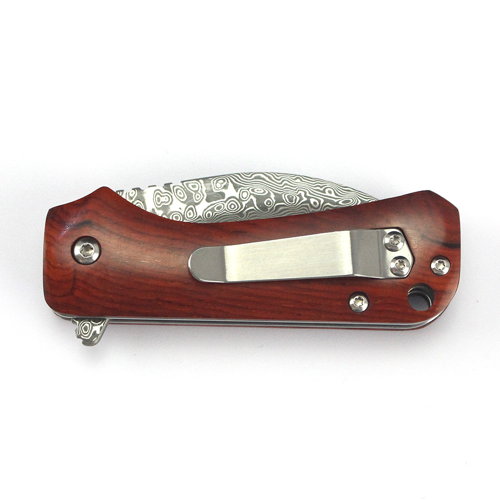 Tunafire GT-DM022 Damascus Steel Folding Knife Ebony Wood Handle Ball Bearing 59-60HRC Mini EDC Pocket Knife