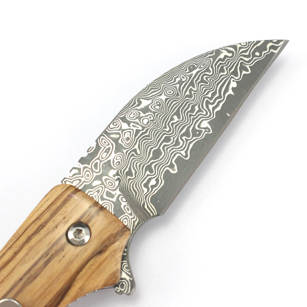 Tunafire Mini EDC Pocket Knife GT-DM022 Damascus Steel Folding Knife Zebra Wood Handle Ball Bearing Portable Everyday Carry Knife