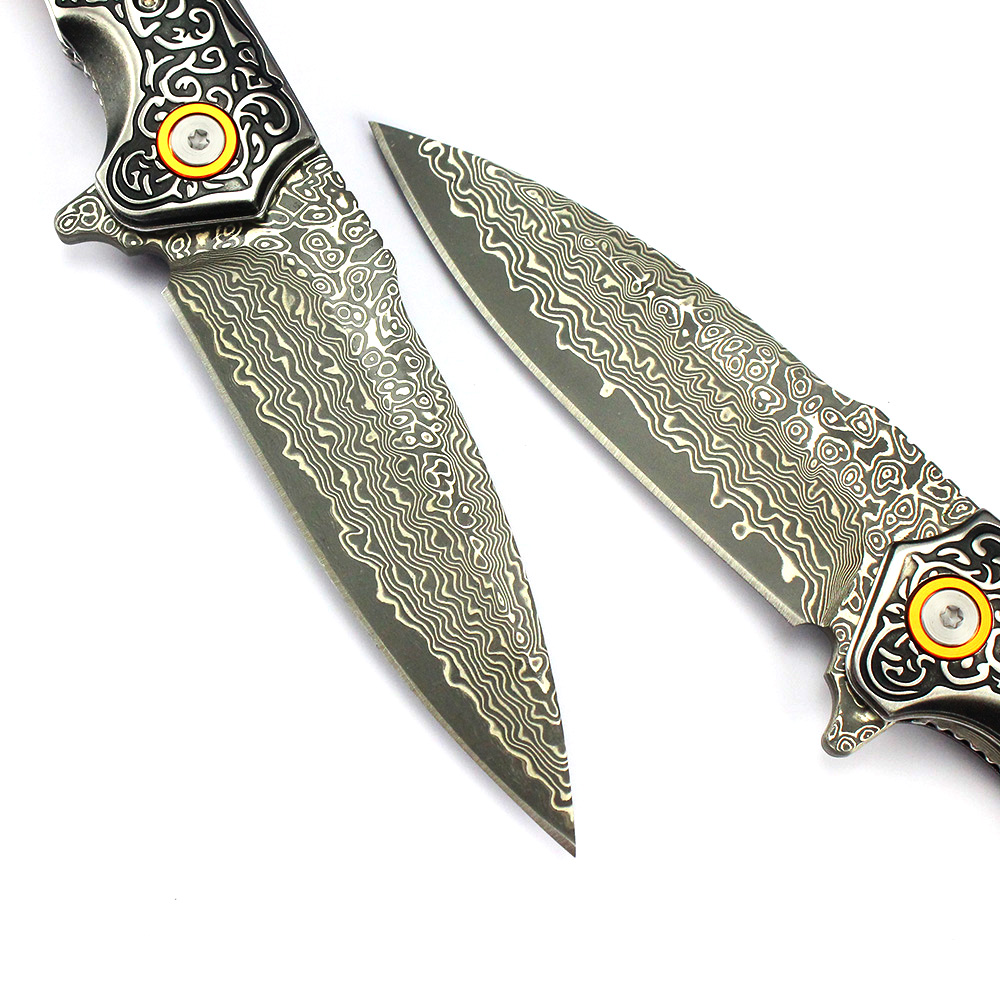 Tunafire GT-DM023 Damascus Steel Folding Pocket Knife Natural Rosewood Handle Ball Bearing Smooth Open EDC Knife