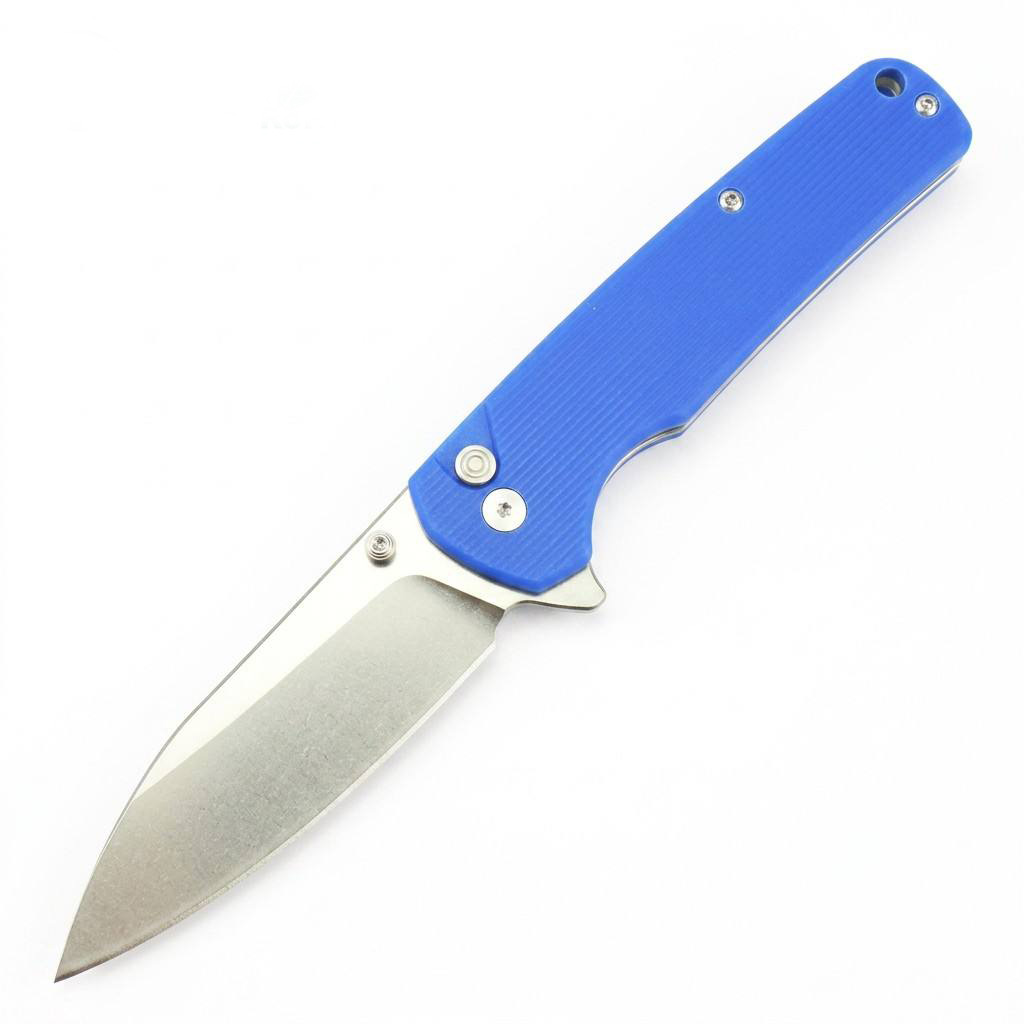 Tunafire Knife |GT-T0036 3.4" | D2 Stonewash Blade | G10 Blue Handle | Button Liner Lock | EDC Camping Pocket Knives