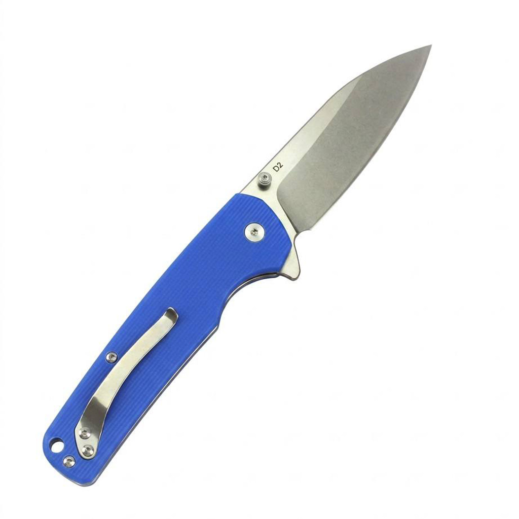 Tunafire Knife |GT-T0036 3.4" | D2 Stonewash Blade | G10 Blue Handle | Button Liner Lock | EDC Camping Pocket Knives