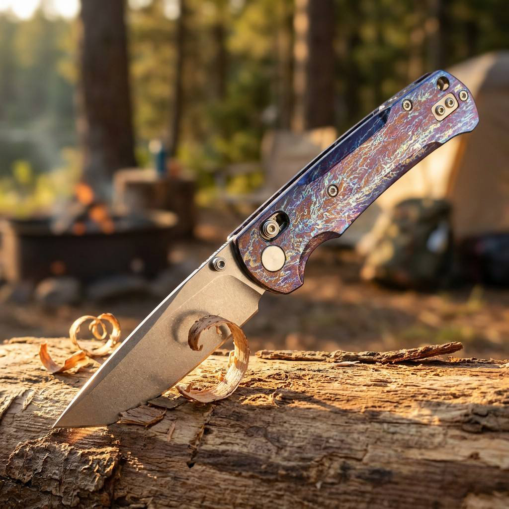 Tunafire Knife GT-T0039-1 VG-10 Steel Folding Knife, Puple Titanium Alloy Handle with Lightning Pattern, Ceramic Ball Bearing System EDC Pocket Knife