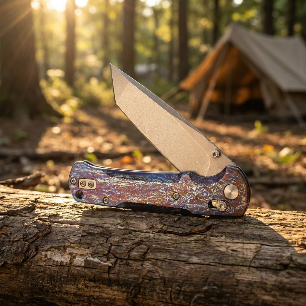 Tunafire Knife GT-T0039-1 VG-10 Steel Folding Knife, Puple Titanium Alloy Handle with Lightning Pattern, Ceramic Ball Bearing System EDC Pocket Knife