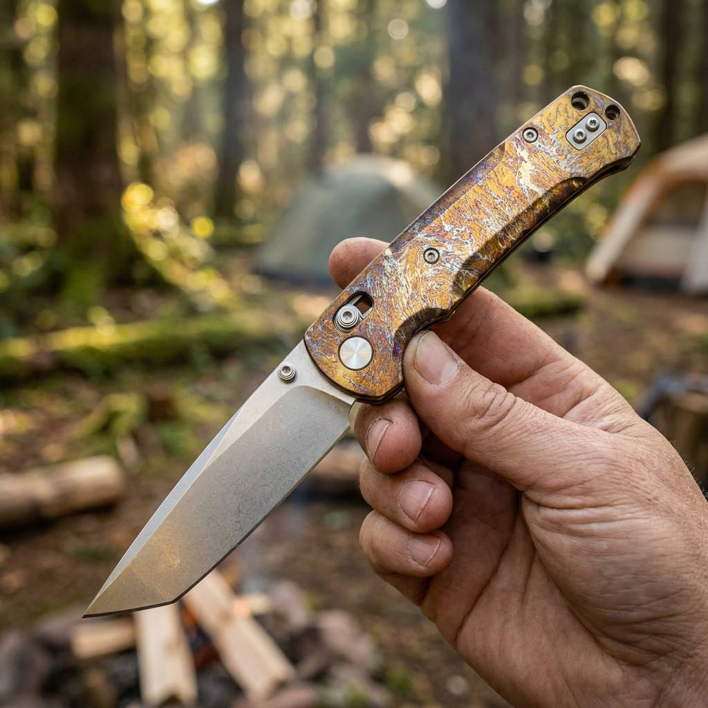 Tunafire GT-T0039-1 Tactical Folding Knife | VG-10 Stonewashed Blade | Lightning Pattern Titanium Handle| EDC Pocket Knives