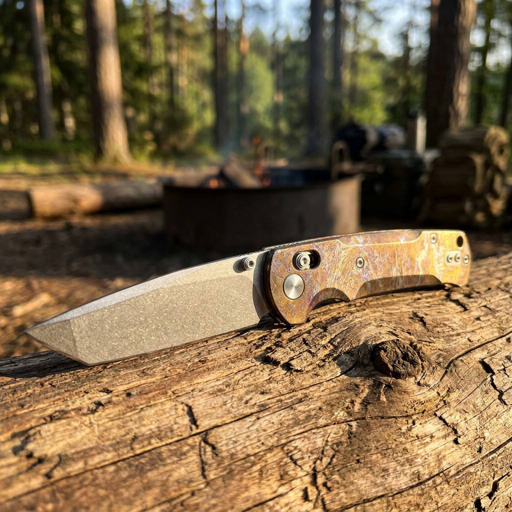 Tunafire GT-T0039-1 Tactical Folding Knife | VG-10 Stonewashed Blade | Lightning Pattern Titanium Handle| EDC Pocket Knives