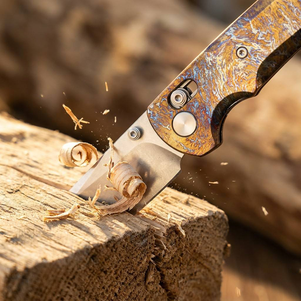 Tunafire GT-T0039-1 Tactical Folding Knife | VG-10 Stonewashed Blade | Lightning Pattern Titanium Handle| EDC Pocket Knives