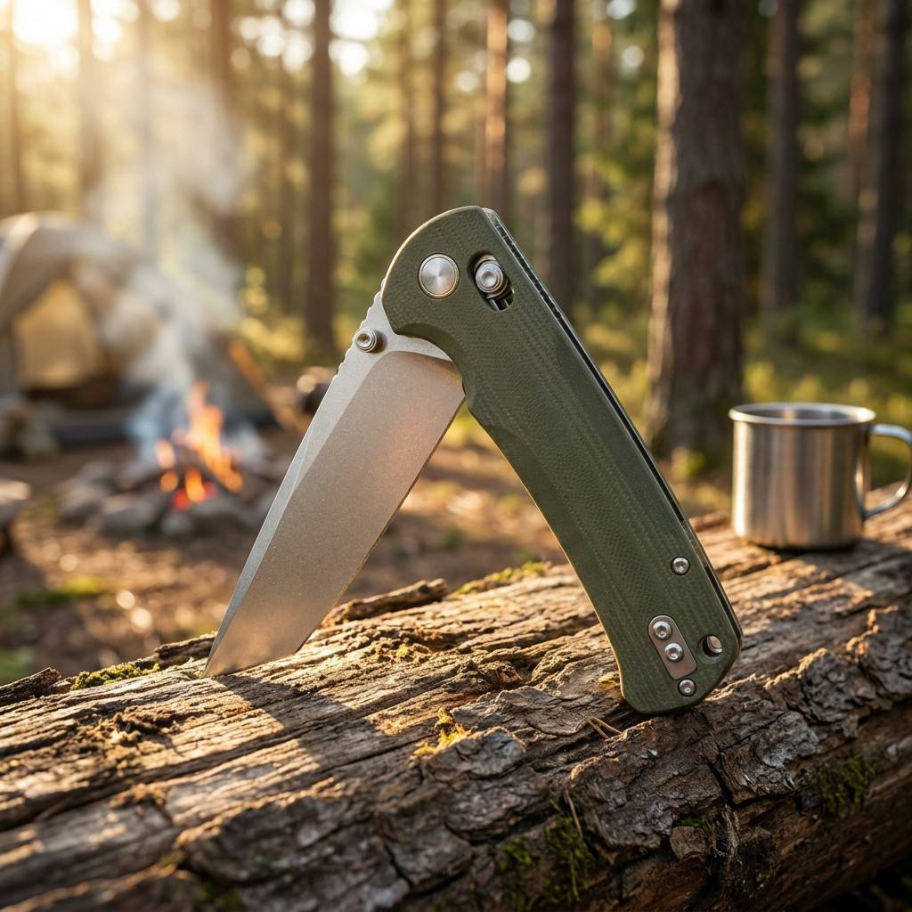 Tunafire Knife GT-T0041-1 Stone Wash14C28N Steel Blade G10 Green Handle Axial Lock Tactical Combat Folding Knife