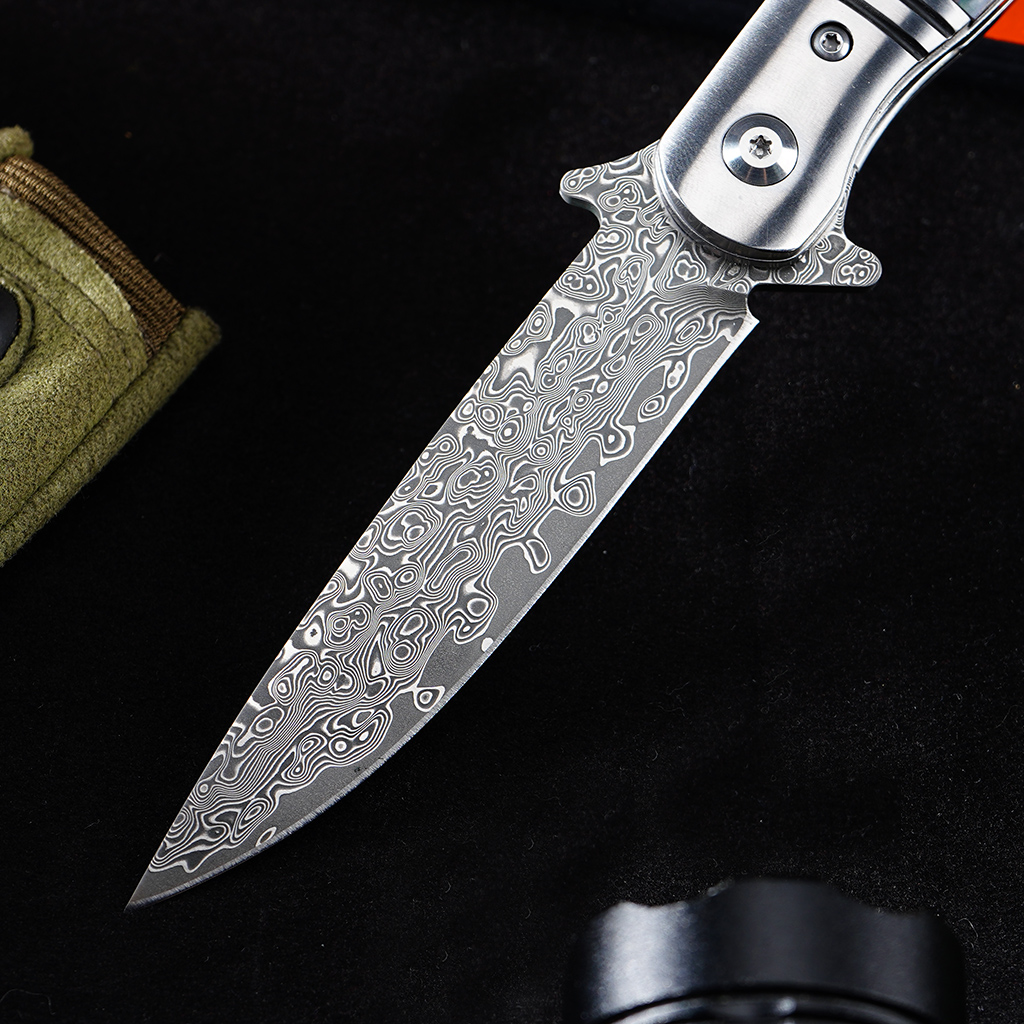 Tunafire Knife GT0214 ball bearing Damascus folding pocket knife CNC ground blade 3A color shell handle collectible EDC knife
