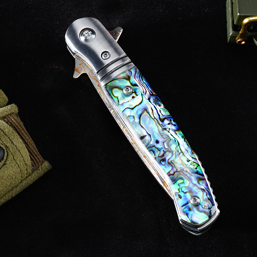 Tunafire GT0214 VG10 Core Copper Damascus Folding Knife | 59-60HRC Ball Bearing Pocket Knife Fine Brass Head + 3A Premium Shell Handle EDC Pocket Knife