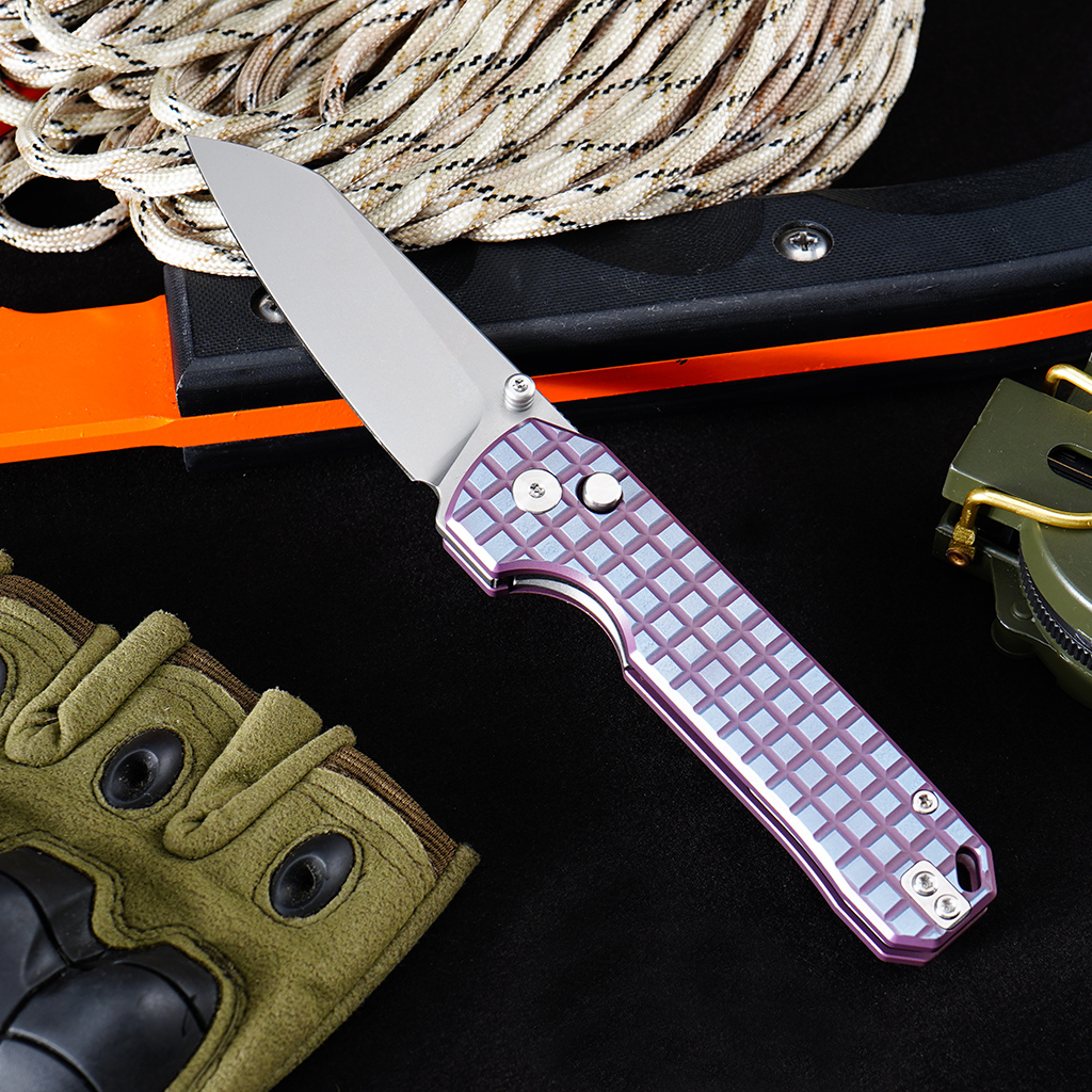 Tunafire knife GT-T0070-6 Tactical Pocket Knife Stone Wash VG10 Blade Purple Titanium Alloy Handle Portable Everyday Carry Utility Knife