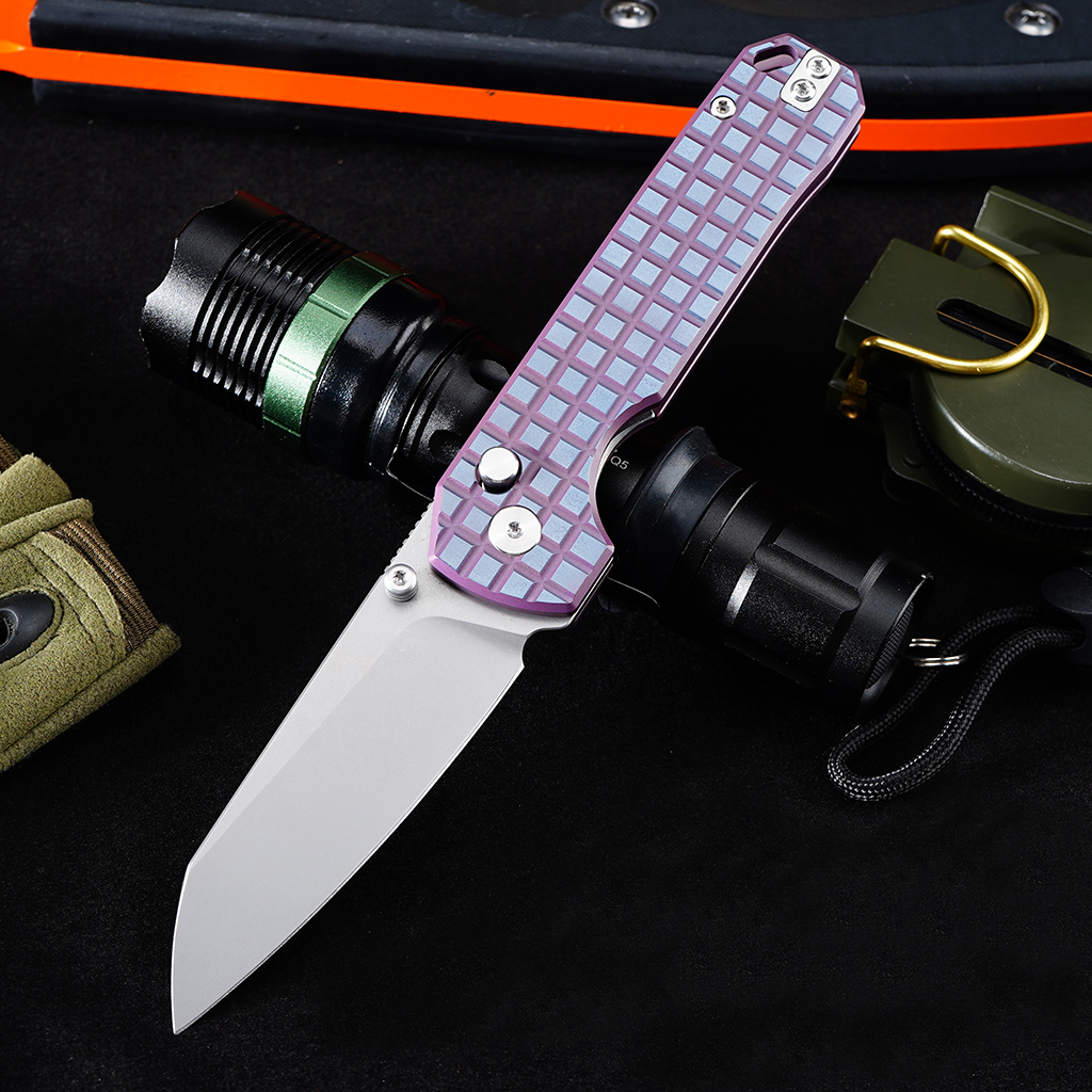 Tunafire knife GT-T0070-6 Tactical Pocket Knife Stone Wash VG10 Blade Purple Titanium Alloy Handle Portable Everyday Carry Utility Knife