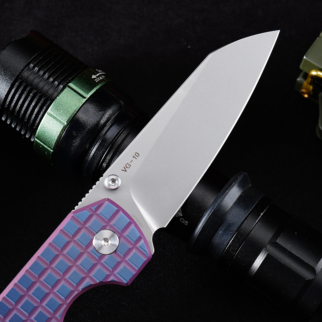 Tunafire knife GT-T0070-6 Tactical Pocket Knife Stone Wash VG10 Blade Purple Titanium Alloy Handle Portable Everyday Carry Utility Knife