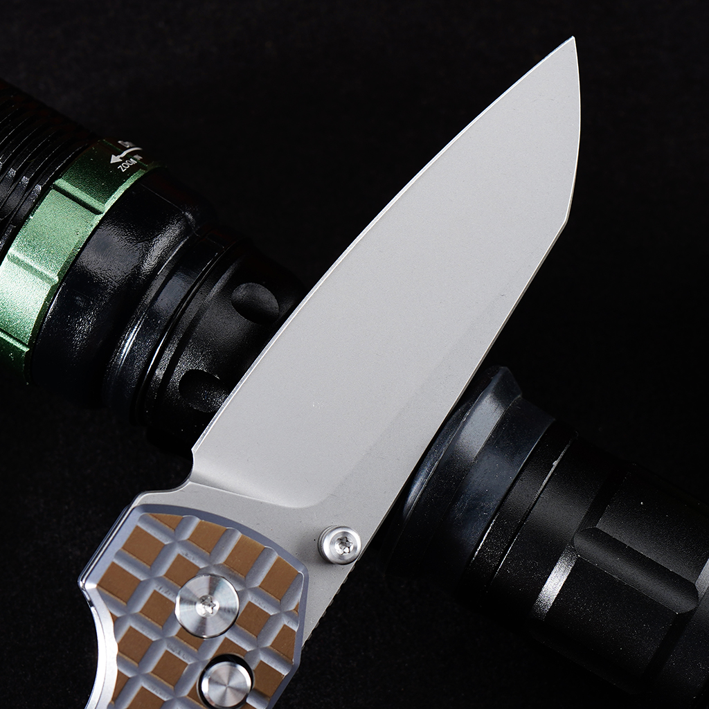 Tunafire knife GT-T0070-6 | 2.95"Stone Wash VG10 Blade | Khaki Titanium Alloy Handle | Button Liner Lock | Tunafireknives