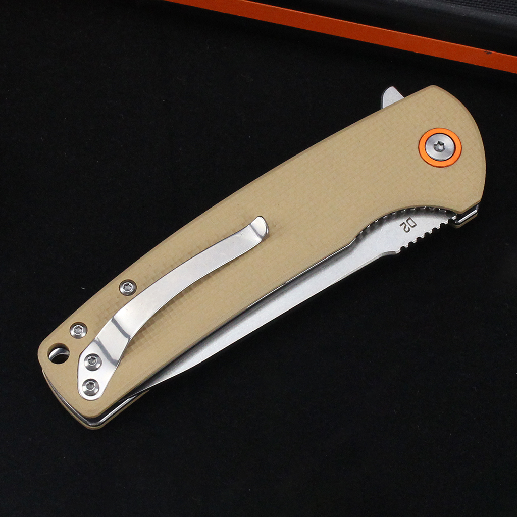 Tunafire Knife GT-T0067 D2 Steel Stone washing Blade Flipper Knife Khaki G10 Handle Ball Bearing EDC Pocket Knife
