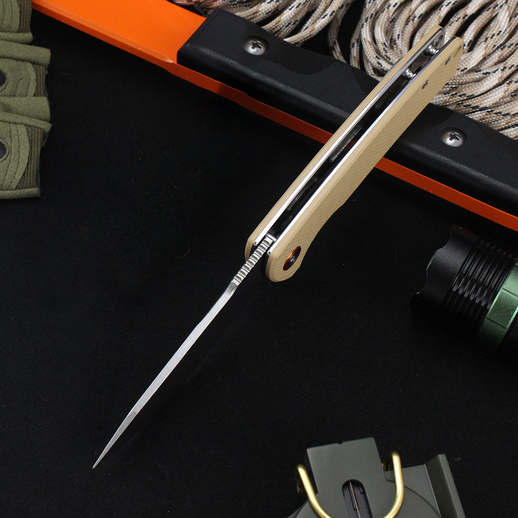 Tunafire Knife GT-T0067 D2 Steel Stone washing Blade Flipper Knife Khaki G10 Handle Ball Bearing EDC Pocket Knife