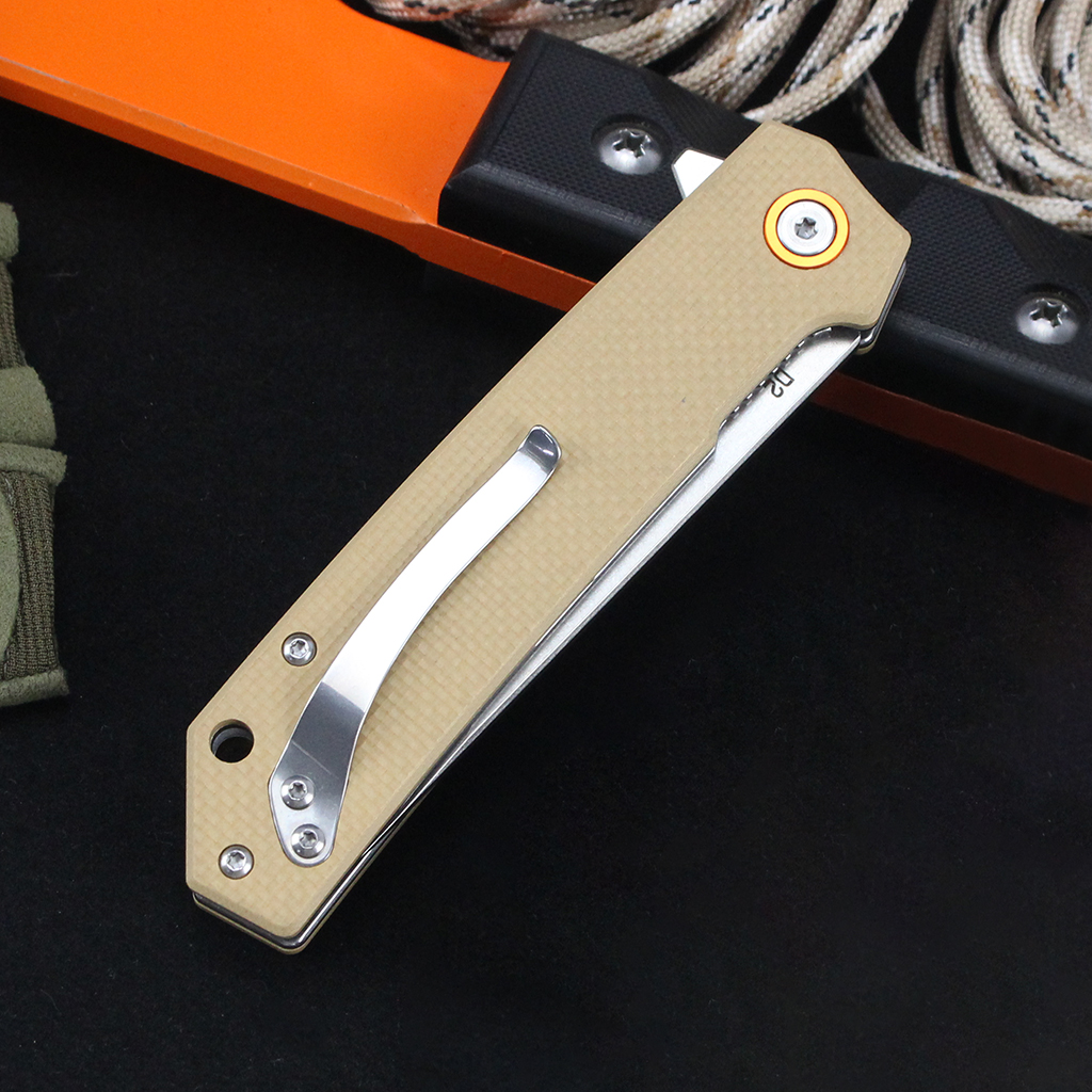 Tunafire Knife GT-T0066  Stonewashed D2 Blade Folding Knife Lightweight EDC Pocket Tool with G10 Handle