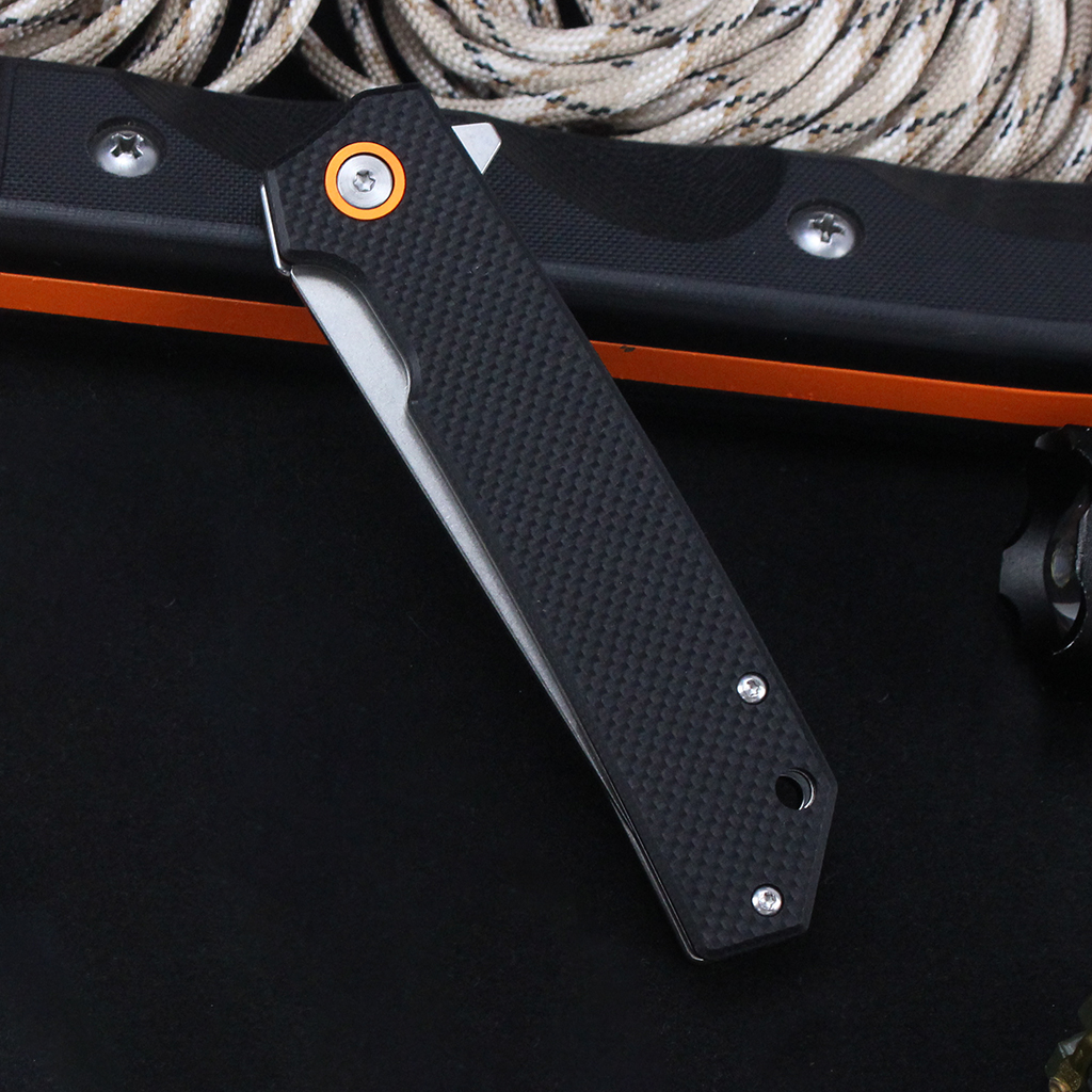 Tunafire Knife GT-T0066 Stone washing D2 Steel Folding Pocket Knife with Black G10 Handle Ball Bearing EDC Knife
