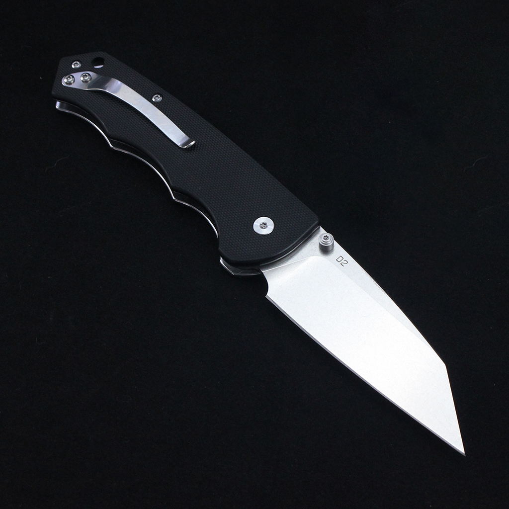 Tunafire Knife GT-T0065 Stonewashed D2 Steel Folding Pocket Knife, Button Lock G10 Handle 59-60HRC Lightweight EDC Outdoor Carry Utility Knife
