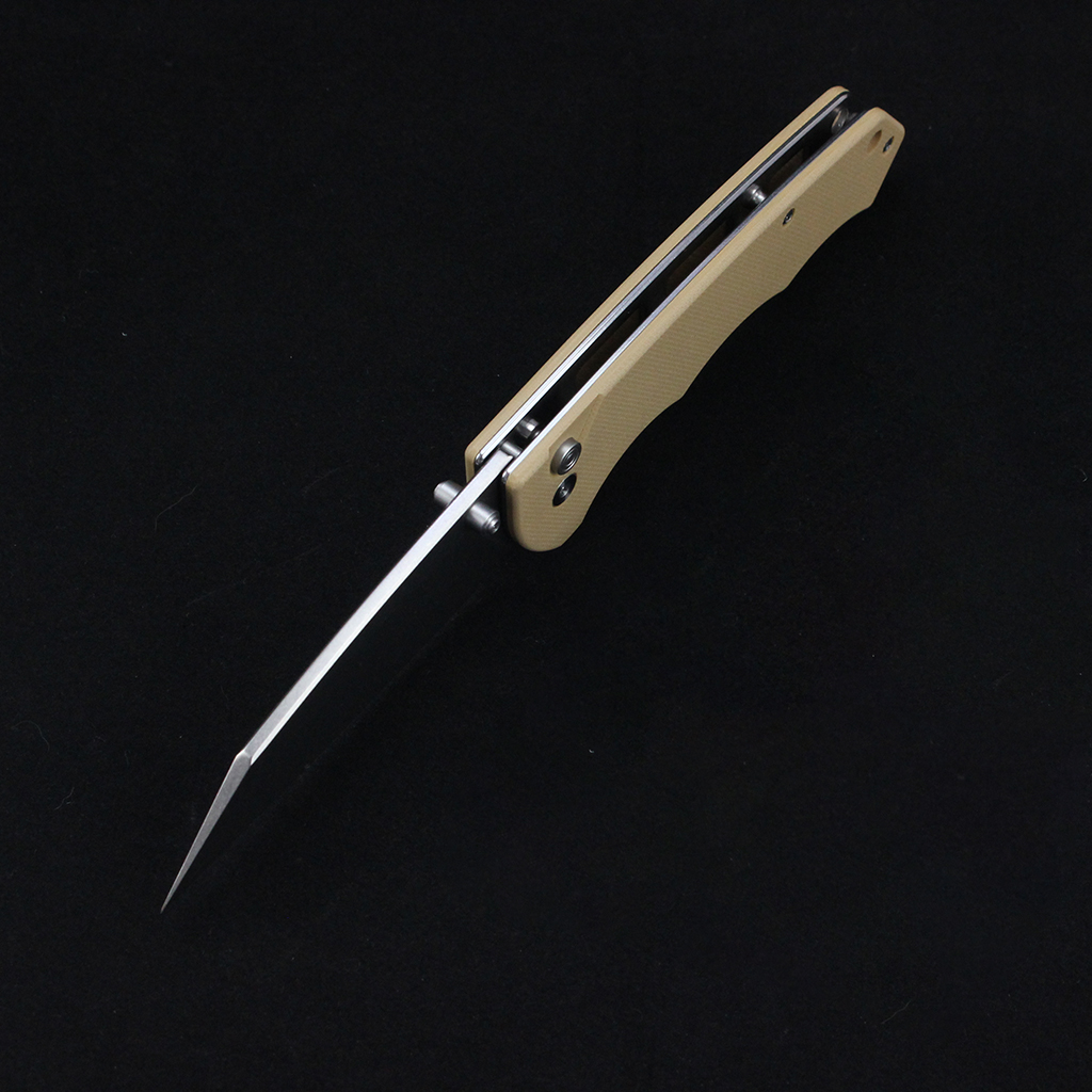 Tunafire Knife GT-T0065 D2 Steel Folding Pocket Knife, G10 Handle Button Lock Stone Wash EDC Tool For Camping Hiking