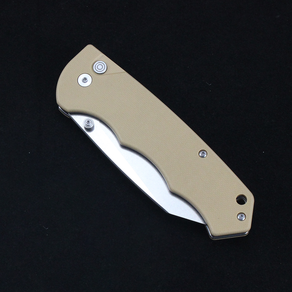 Tunafire Knife GT-T0065 D2 Steel Folding Pocket Knife, G10 Handle Button Lock Stone Wash EDC Tool For Camping Hiking