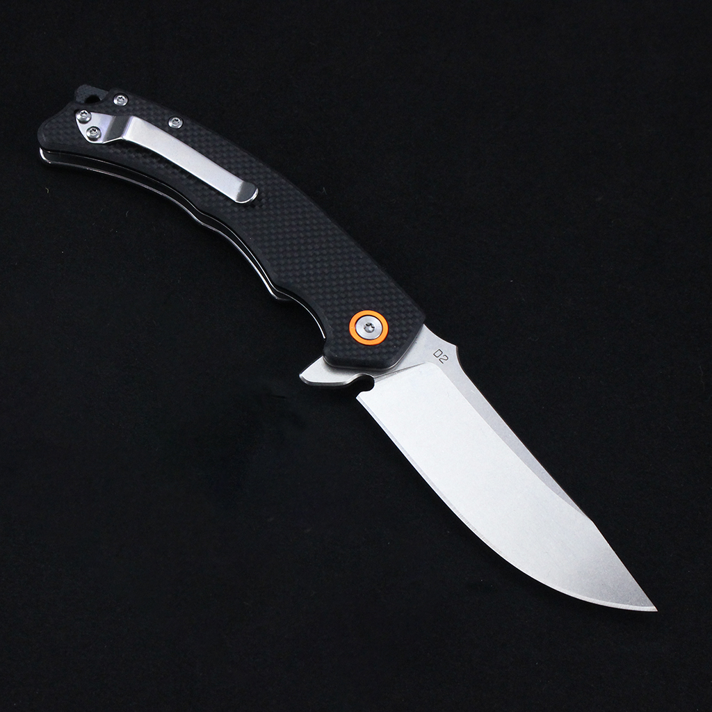 Tunafire Knife GT-T0064 D2 Steel EDC Folding Knife, Smooth Ball Bearing Stone Wash Blade G10 Handle Portable Outdoor Survival Knife