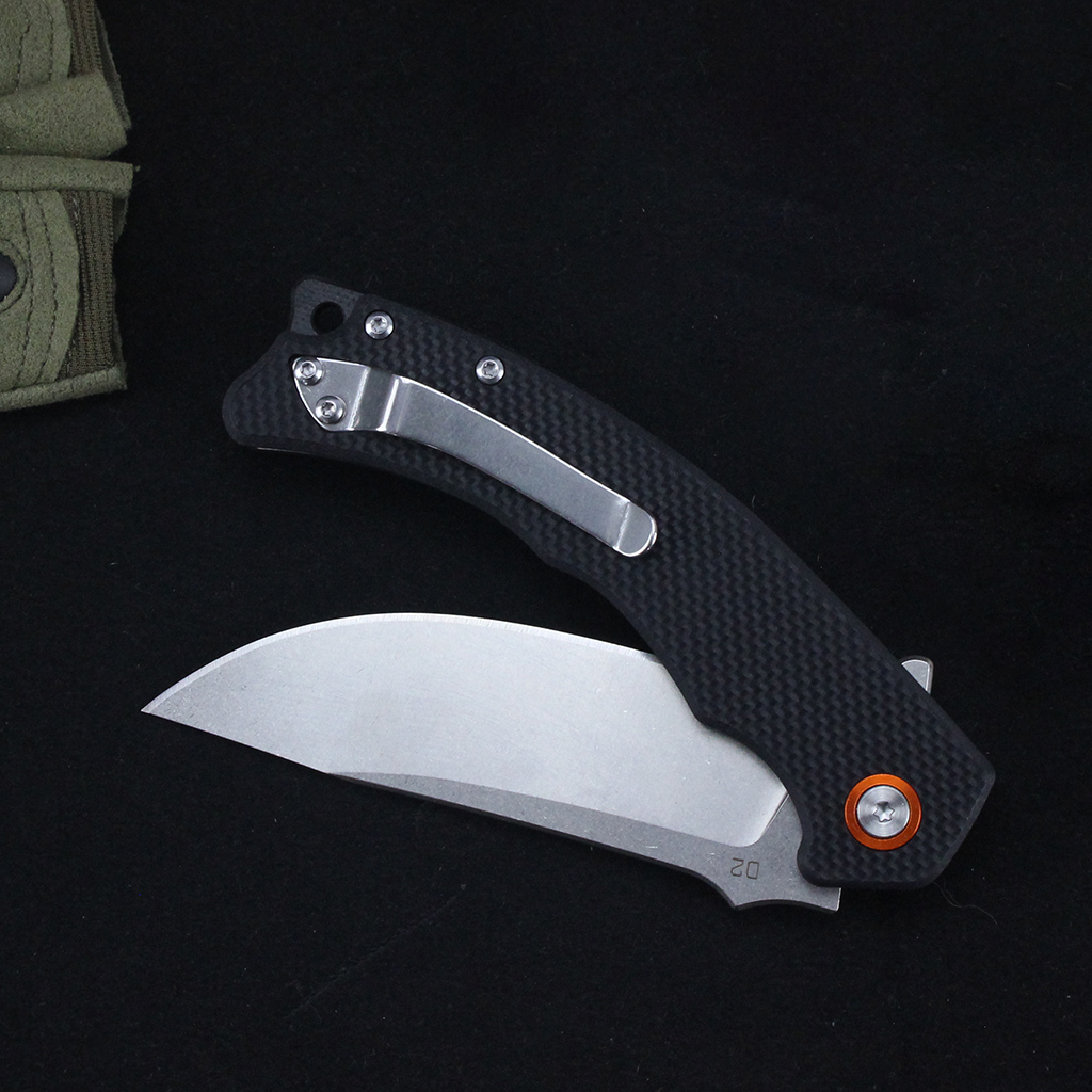 Tunafire Knife GT-T0064 D2 Steel EDC Folding Knife, Smooth Ball Bearing Stone Wash Blade G10 Handle Portable Outdoor Survival Knife