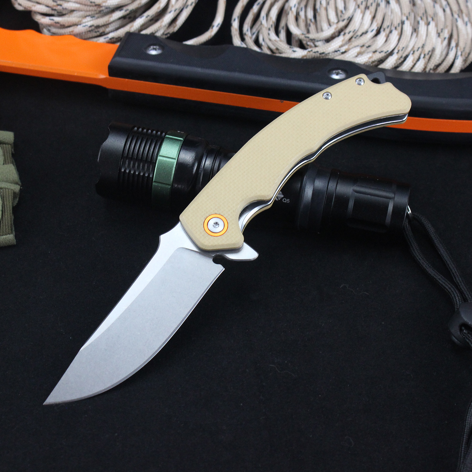 Tunafire Knife GT-T0064 Portable Utility Folding Knife High Wear Resistant D2 Blade G10 Comfort Grip Ideal EDC Gear For Hiking Fishing And Collection