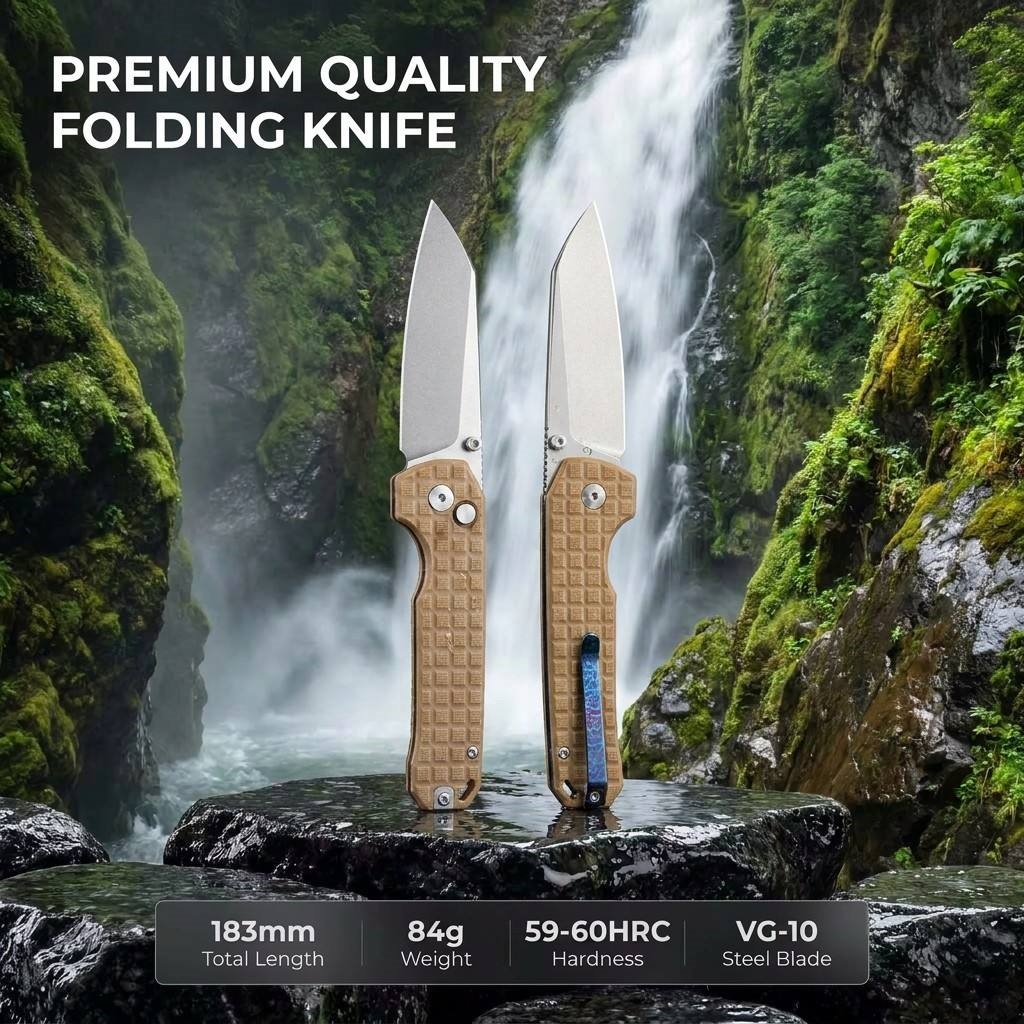 Tunafire knife GT-T0070-4 VG10 Blade Ball Bearing Quick Open Folding Knife Button lock G10 Handle Outdoor Survival Tool