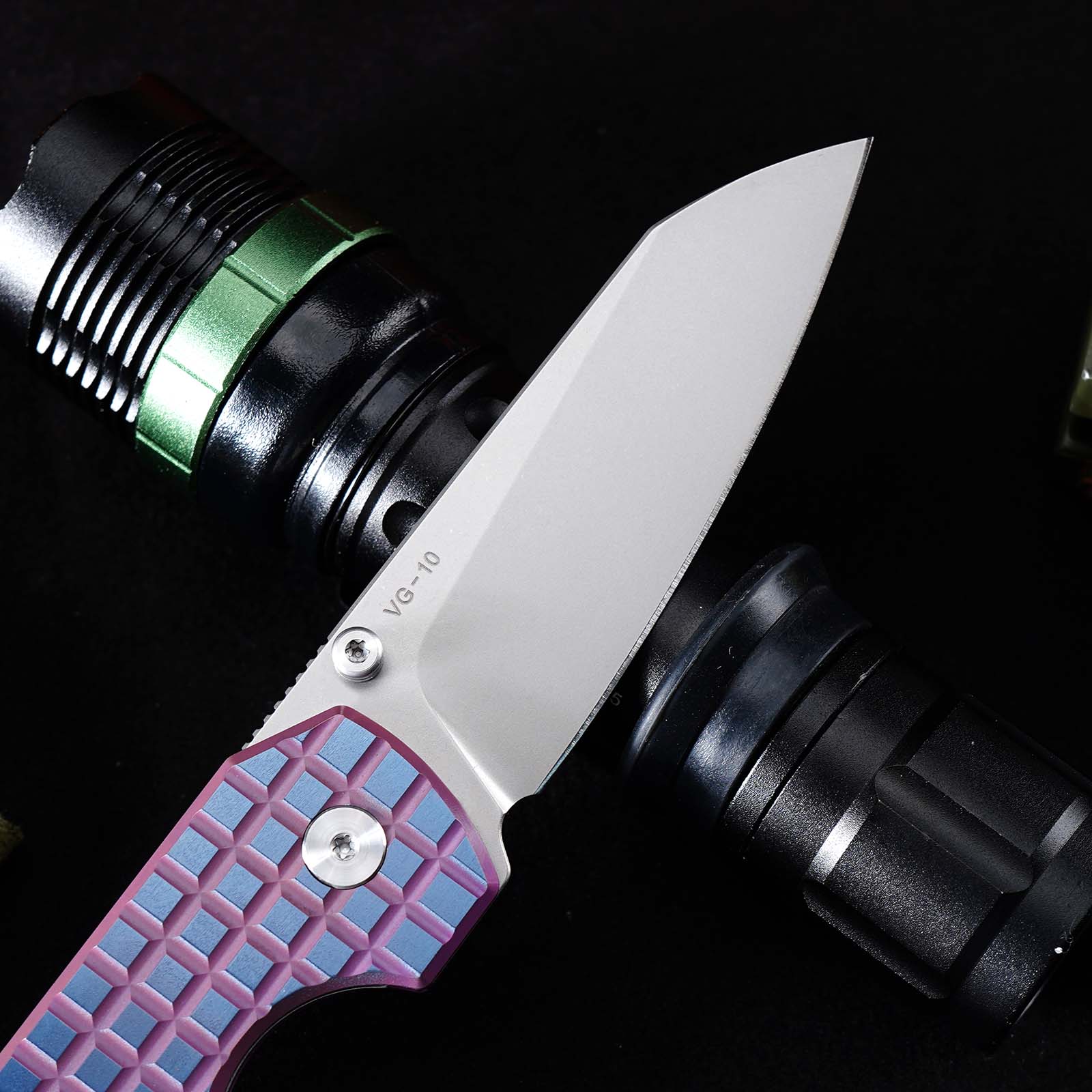 Tunafire knife GT-T0070-6 Tactical Pocket Knife Stone Wash VG10 Blade Purple Titanium Alloy Handle Portable Everyday Carry Utility Knife