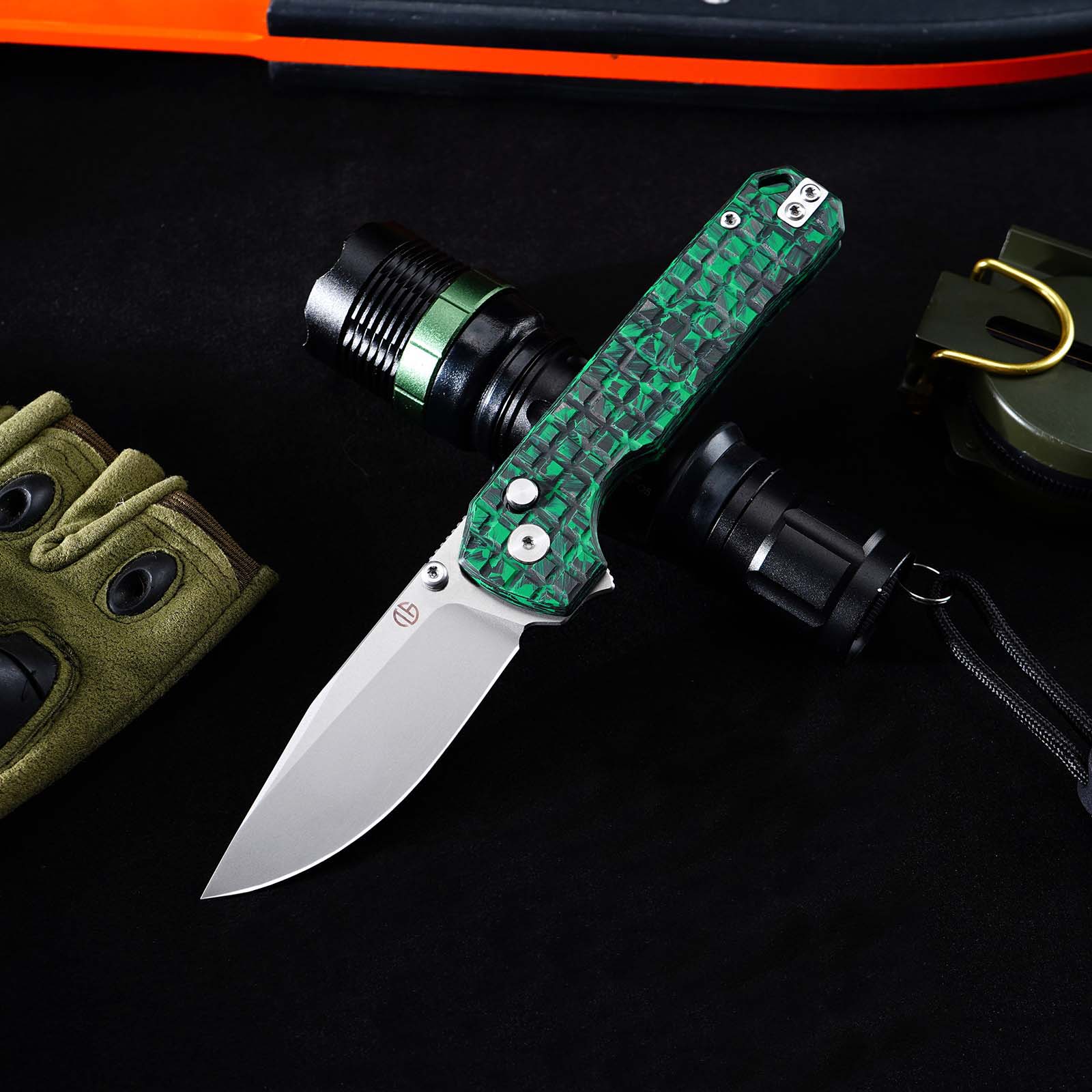 Tunafire Knife GT‑T0073‑7 VG‑10 Folding Knife, Carbon Fiber Handle Ball Bearing Stonewashed EDC Pocket Knife