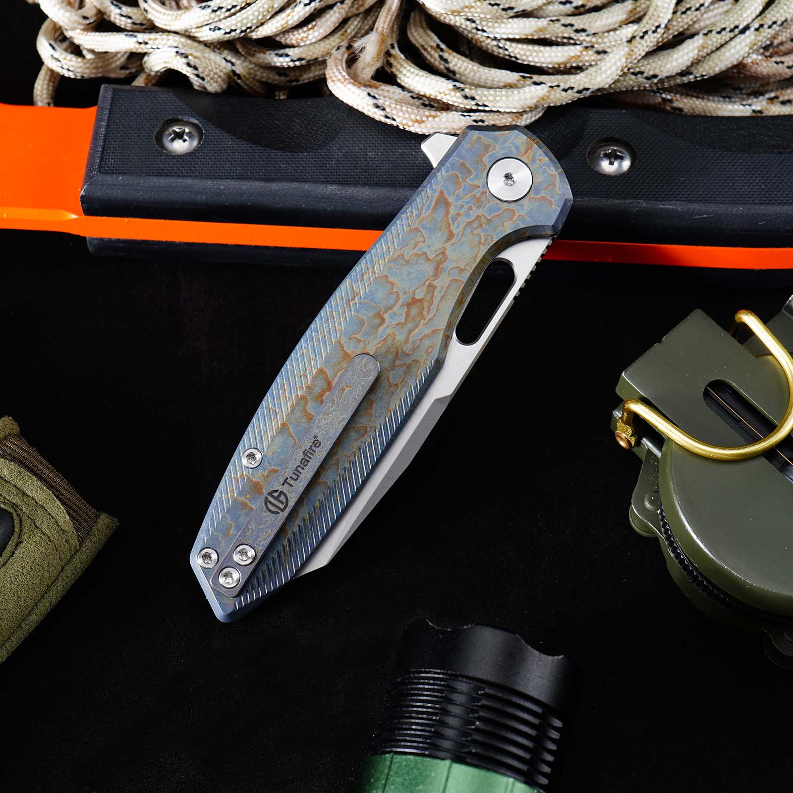 Tunafire knife GT-T0044-5 Titanium Alloy Button Lock Folding Knife VG10 BLADE Camping Hunting Pocket Knife