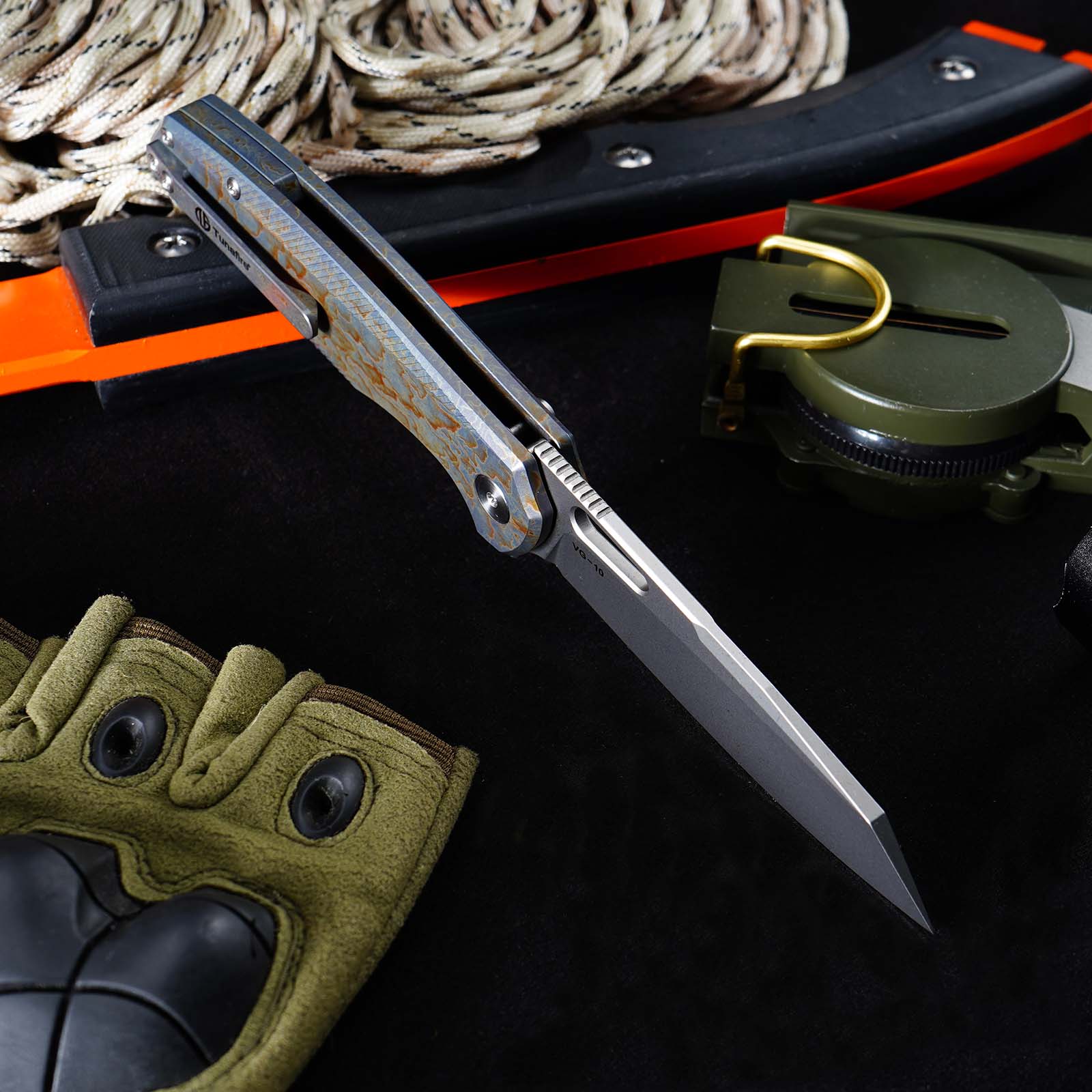 Tunafire knife GT-T0044-5 Titanium Alloy Button Lock Folding Knife VG10 BLADE Camping Hunting Pocket Knife