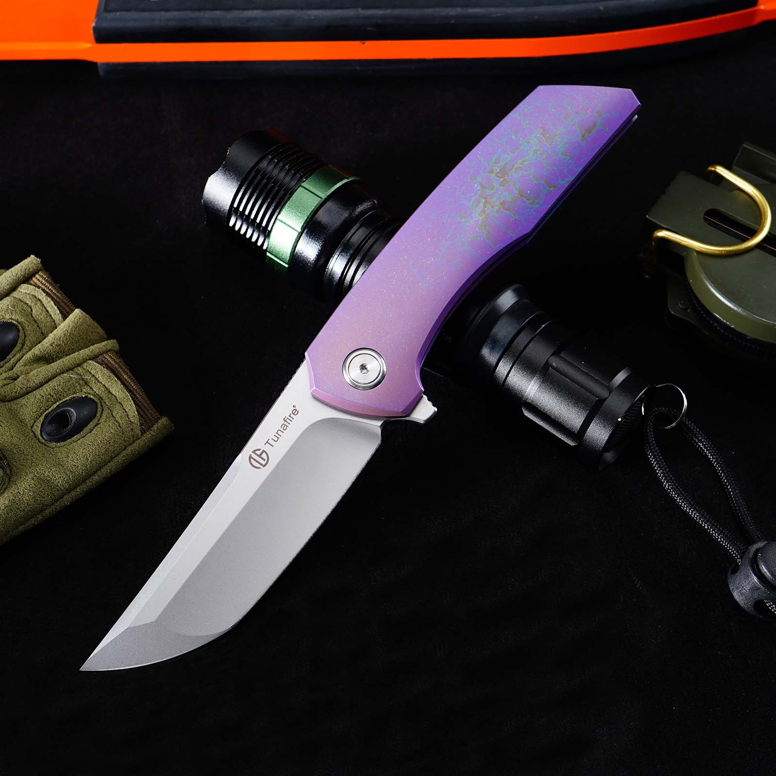 Tunafire GT-T0075 EDC Folding Knife VG10 Stainless Steel Blade Titanium Handle Ceramic Ball Bearing Outdoor Knife