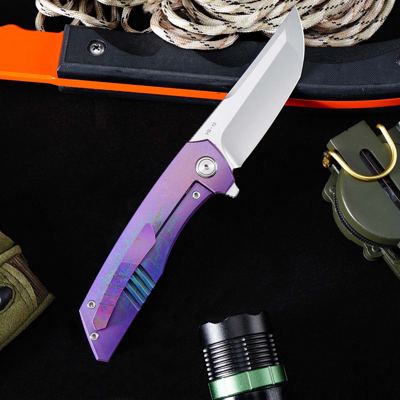 Tunafire GT-T0075 EDC Folding Knife VG10 Stainless Steel Blade Titanium Handle Ceramic Ball Bearing Outdoor Knife