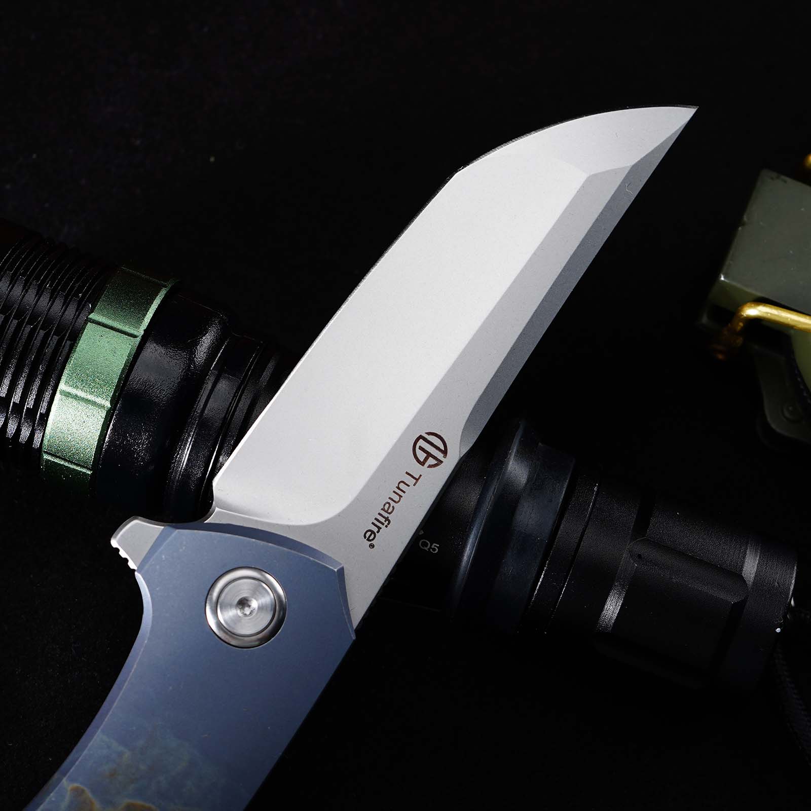 Tunafire GT-T0075 VG10 Blade Folding Knife Titanium Handle Ceramic Ball Bearing TacticaL Survival Knife EDC Tool