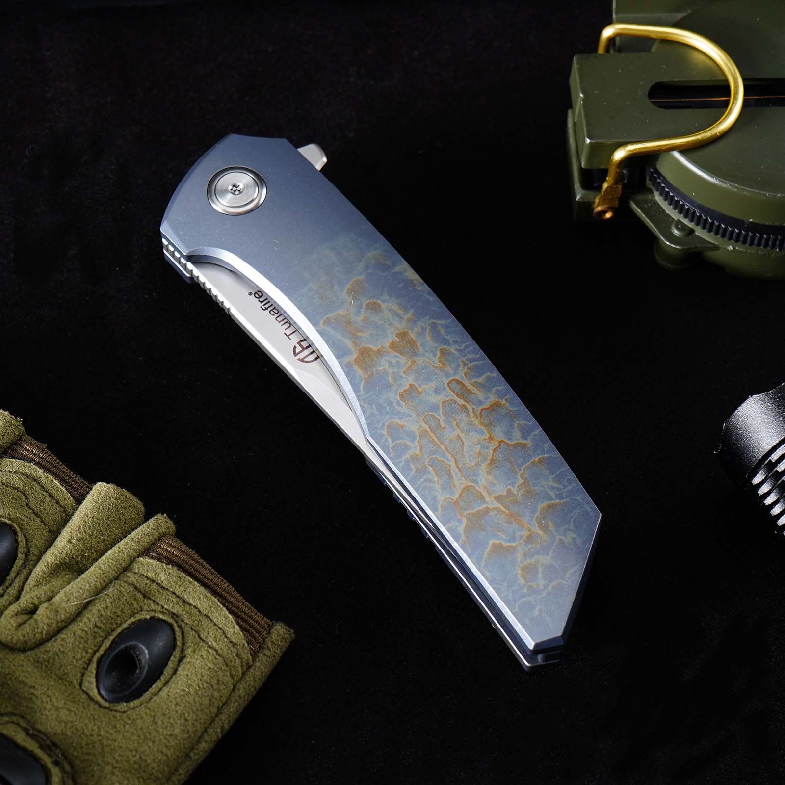 Tunafire GT-T0075 VG10 Blade Folding Knife Titanium Handle Ceramic Ball Bearing TacticaL Survival Knife EDC Tool