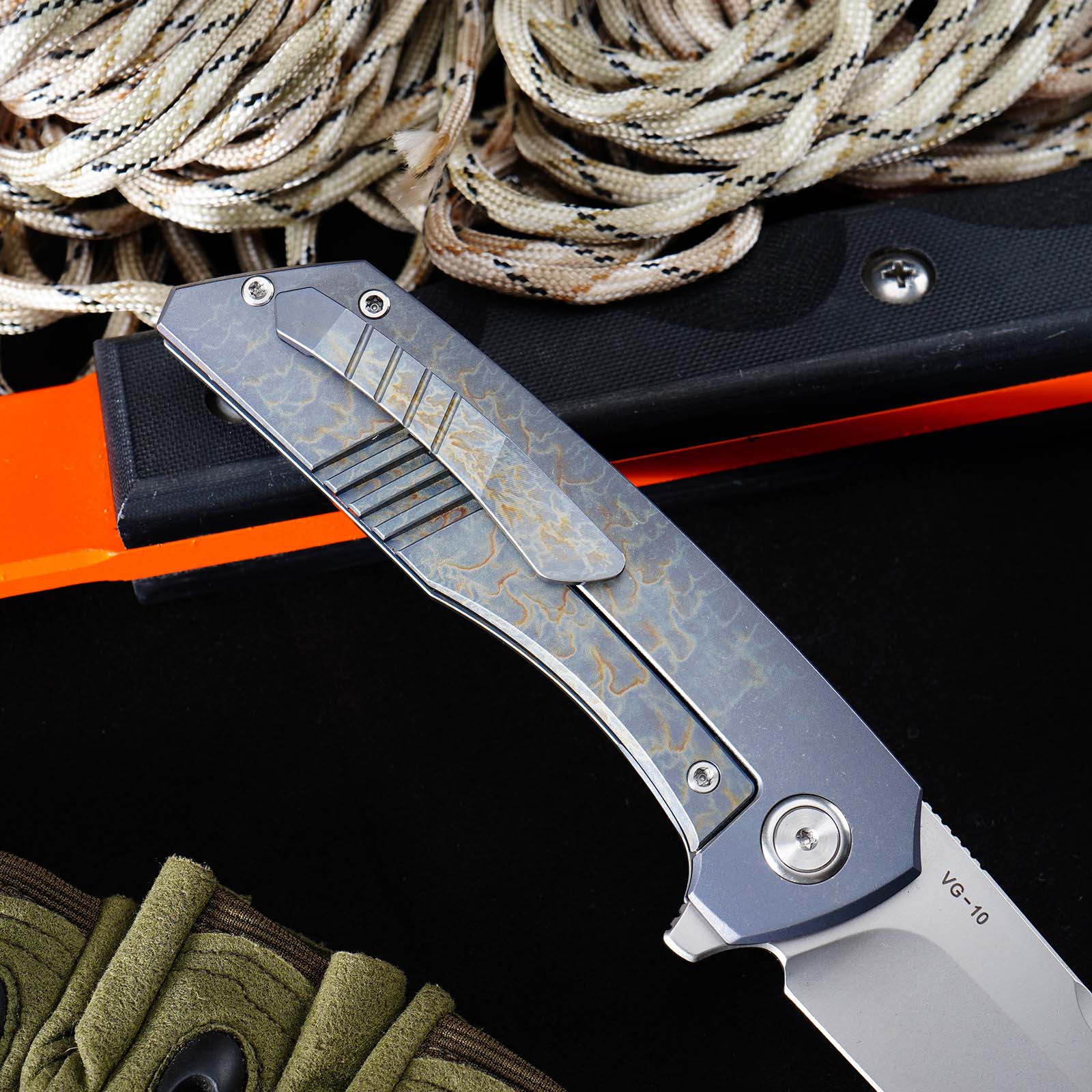 Tunafire GT-T0075 VG10 Blade Folding Knife Titanium Handle Ceramic Ball Bearing TacticaL Survival Knife EDC Tool