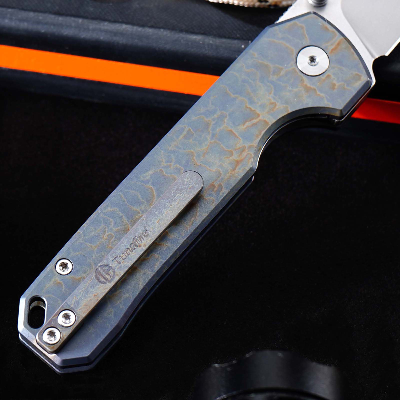 Tunafire GT-T0070-1 Knife M390 Steel Ball Bearing Folding Pocket Knife, Titanium Handle EDC Utility Knife Stone‑Wash Finish