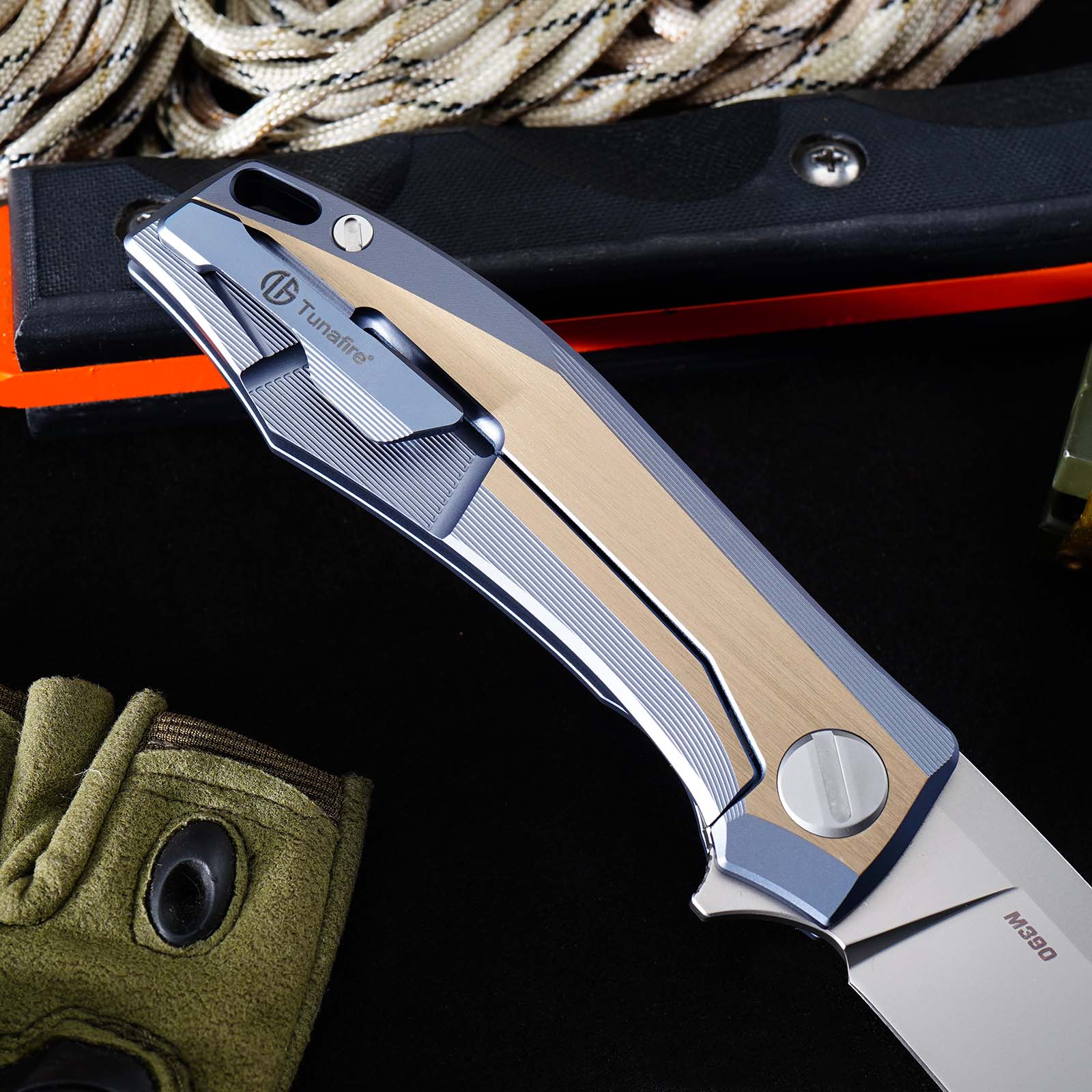 Tunafire Knife Premium RKMP Folding Knife M390 Blade DLC Coating Titanium Handle EDC Pocket Knife